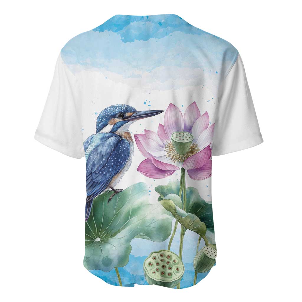 Australia Azure Kingfisher Baseball Jersey Ceyx Azureus Sacred Lotus Watercolor - Aussie Hoodie