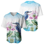 Australia Azure Kingfisher Baseball Jersey Ceyx Azureus Sacred Lotus Watercolor - Aussie Hoodie