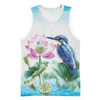 Australia Azure Kingfisher Basketball Jersey Ceyx Azureus Sacred Lotus Watercolor - Aussie Hoodie