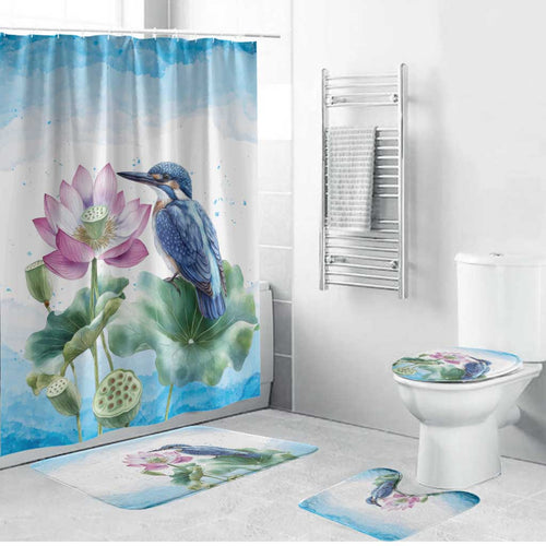 Australia Azure Kingfisher Bathroom Set Ceyx Azureus Sacred Lotus Watercolor - Aussie Hoodie