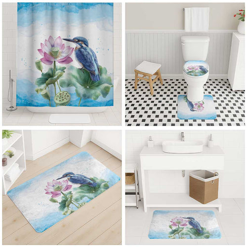 Australia Azure Kingfisher Bathroom Set Ceyx Azureus Sacred Lotus Watercolor - Aussie Hoodie