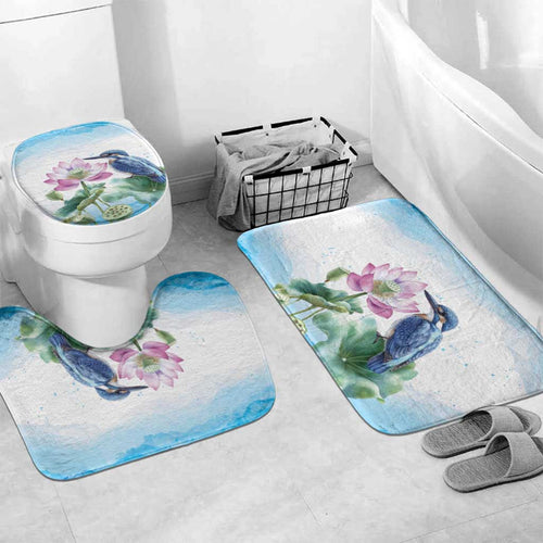 Australia Azure Kingfisher Bathroom Set Ceyx Azureus Sacred Lotus Watercolor - Aussie Hoodie