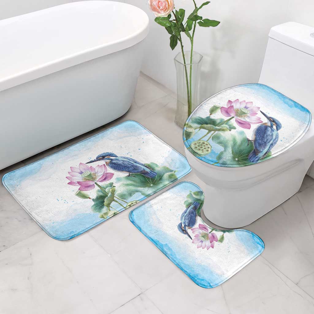 Australia Azure Kingfisher Bathroom Set Ceyx Azureus Sacred Lotus Watercolor - Aussie Hoodie