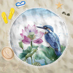 Australia Azure Kingfisher Beach Blanket Ceyx Azureus Sacred Lotus Watercolor - Aussie Hoodie