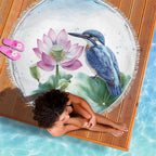 Australia Azure Kingfisher Beach Blanket Ceyx Azureus Sacred Lotus Watercolor - Aussie Hoodie