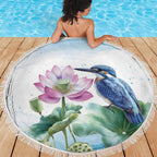 Australia Azure Kingfisher Beach Blanket Ceyx Azureus Sacred Lotus Watercolor - Aussie Hoodie