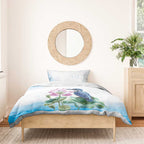 Australia Azure Kingfisher Bedding Set Ceyx Azureus Sacred Lotus Watercolor - Aussie Hoodie