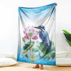Australia Azure Kingfisher Blanket Ceyx Azureus Sacred Lotus Watercolor - Aussie Hoodie