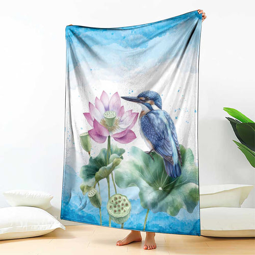 Australia Azure Kingfisher Blanket Ceyx Azureus Sacred Lotus Watercolor - Aussie Hoodie
