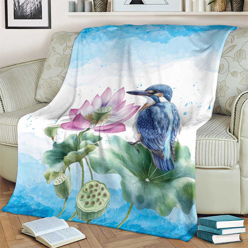 Australia Azure Kingfisher Blanket Ceyx Azureus Sacred Lotus Watercolor - Aussie Hoodie