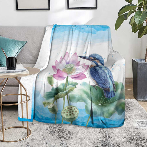 Australia Azure Kingfisher Blanket Ceyx Azureus Sacred Lotus Watercolor - Aussie Hoodie
