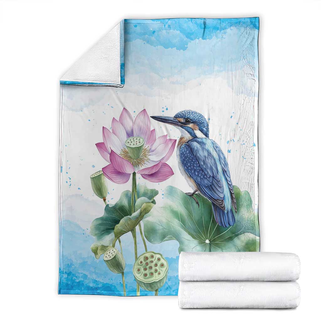 Australia Azure Kingfisher Blanket Ceyx Azureus Sacred Lotus Watercolor - Aussie Hoodie