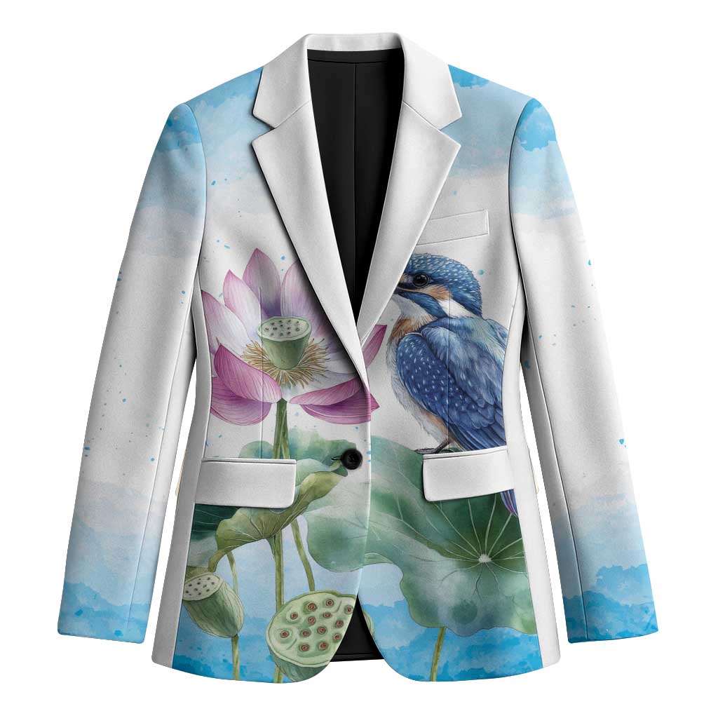 Australia Azure Kingfisher Blazer Ceyx Azureus Sacred Lotus Watercolor - Aussie Hoodie
