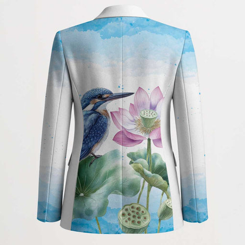 Australia Azure Kingfisher Blazer Ceyx Azureus Sacred Lotus Watercolor - Aussie Hoodie