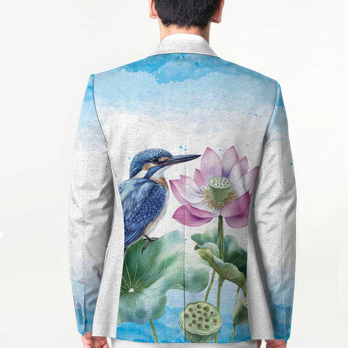 Australia Azure Kingfisher Blazer Ceyx Azureus Sacred Lotus Watercolor - Aussie Hoodie