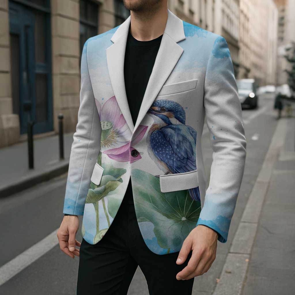 Australia Azure Kingfisher Blazer Ceyx Azureus Sacred Lotus Watercolor - Aussie Hoodie
