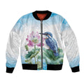 Australia Azure Kingfisher Bomber Jacket Ceyx Azureus Sacred Lotus Watercolor - Aussie Hoodie
