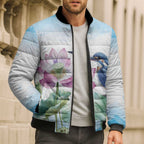 Australia Azure Kingfisher Bomber Puffer Jacket Ceyx Azureus Sacred Lotus Watercolor - Aussie Hoodie