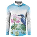 Australia Azure Kingfisher Button Sweatshirt Ceyx Azureus Sacred Lotus Watercolor - Aussie Hoodie