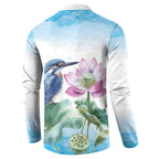Australia Azure Kingfisher Button Sweatshirt Ceyx Azureus Sacred Lotus Watercolor - Aussie Hoodie