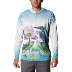 Australia Azure Kingfisher Button Sweatshirt Ceyx Azureus Sacred Lotus Watercolor - Aussie Hoodie