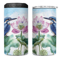Australia Azure Kingfisher 4 in 1 Can Cooler Tumbler Ceyx Azureus Sacred Lotus Watercolor - Aussie Hoodie