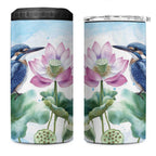 Australia Azure Kingfisher 4 in 1 Can Cooler Tumbler Ceyx Azureus Sacred Lotus Watercolor - Aussie Hoodie