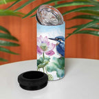 Australia Azure Kingfisher 4 in 1 Can Cooler Tumbler Ceyx Azureus Sacred Lotus Watercolor - Aussie Hoodie