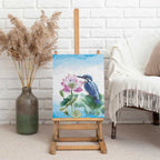 Australia Azure Kingfisher Canvas Wall Art Ceyx Azureus Sacred Lotus Watercolor - Aussie Hoodie