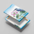 Australia Azure Kingfisher Canvas Wall Art Ceyx Azureus Sacred Lotus Watercolor - Aussie Hoodie