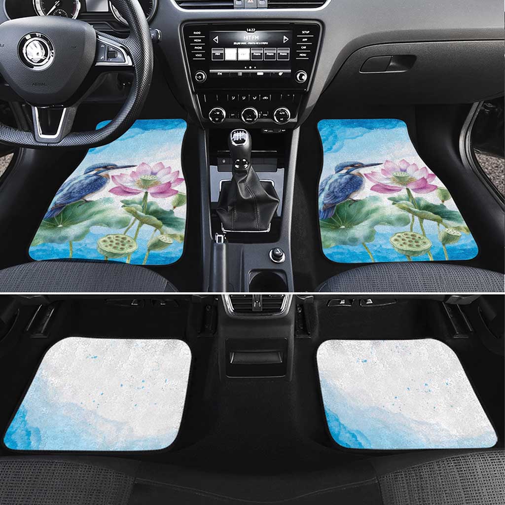 Australia Azure Kingfisher Car Mats Ceyx Azureus Sacred Lotus Watercolor - Aussie Hoodie
