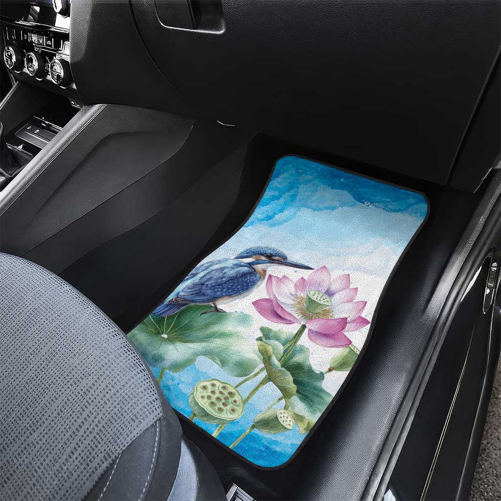 Australia Azure Kingfisher Car Mats Ceyx Azureus Sacred Lotus Watercolor - Aussie Hoodie