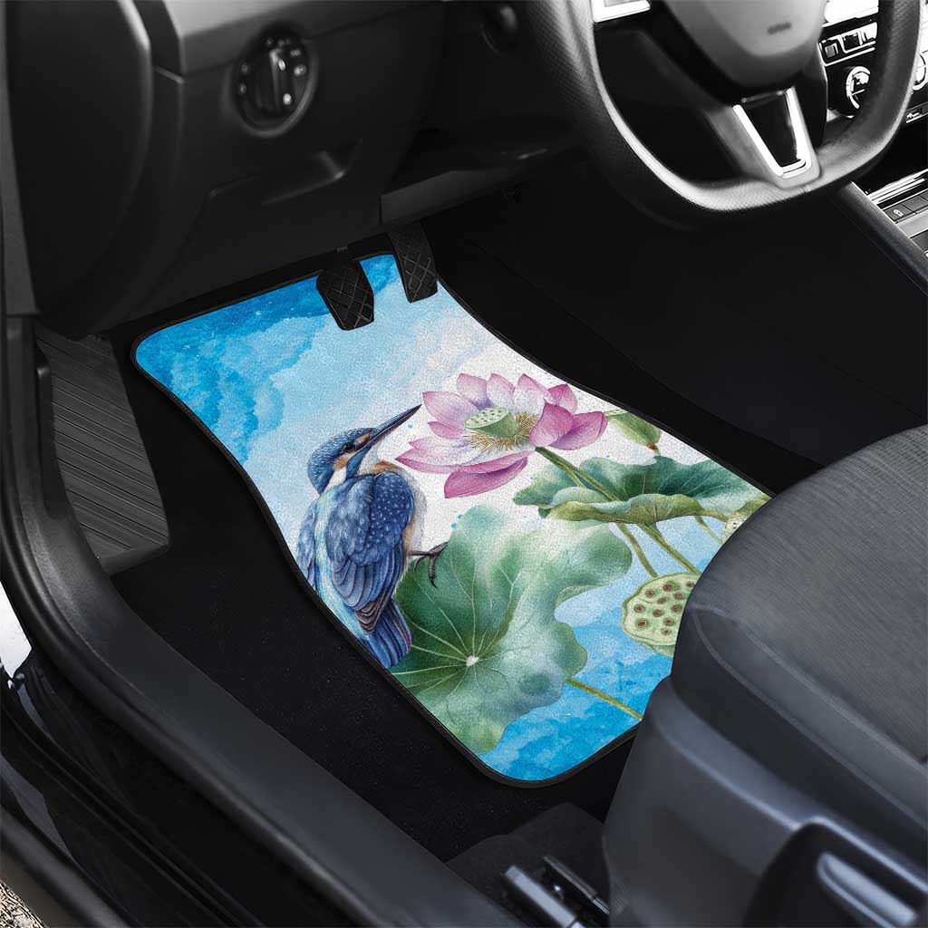 Australia Azure Kingfisher Car Mats Ceyx Azureus Sacred Lotus Watercolor - Aussie Hoodie
