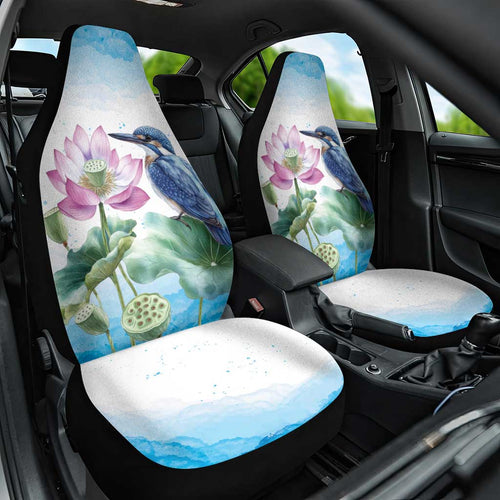 Australia Azure Kingfisher Car Seat Cover Ceyx Azureus Sacred Lotus Watercolor - Aussie Hoodie
