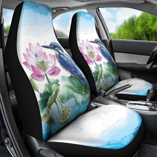 Australia Azure Kingfisher Car Seat Cover Ceyx Azureus Sacred Lotus Watercolor - Aussie Hoodie