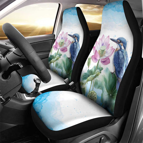 Australia Azure Kingfisher Car Seat Cover Ceyx Azureus Sacred Lotus Watercolor - Aussie Hoodie