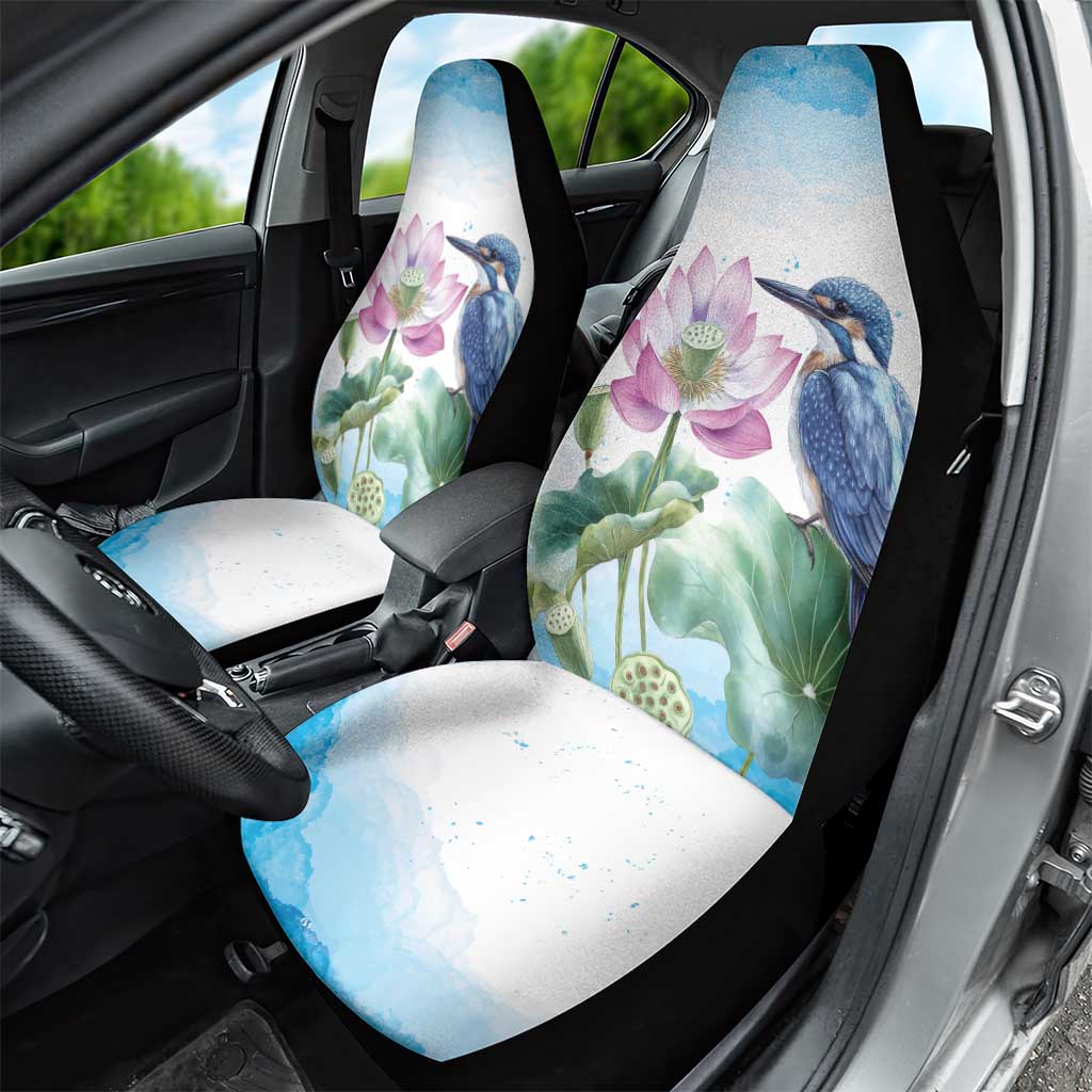 Australia Azure Kingfisher Car Seat Cover Ceyx Azureus Sacred Lotus Watercolor - Aussie Hoodie