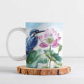 Australia Azure Kingfisher Ceramic Mug Ceyx Azureus Sacred Lotus Watercolor - Aussie Hoodie