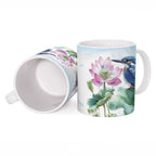 Australia Azure Kingfisher Ceramic Mug Ceyx Azureus Sacred Lotus Watercolor - Aussie Hoodie