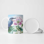 Australia Azure Kingfisher Ceramic Mug Ceyx Azureus Sacred Lotus Watercolor - Aussie Hoodie
