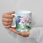 Australia Azure Kingfisher Ceramic Mug Ceyx Azureus Sacred Lotus Watercolor - Aussie Hoodie