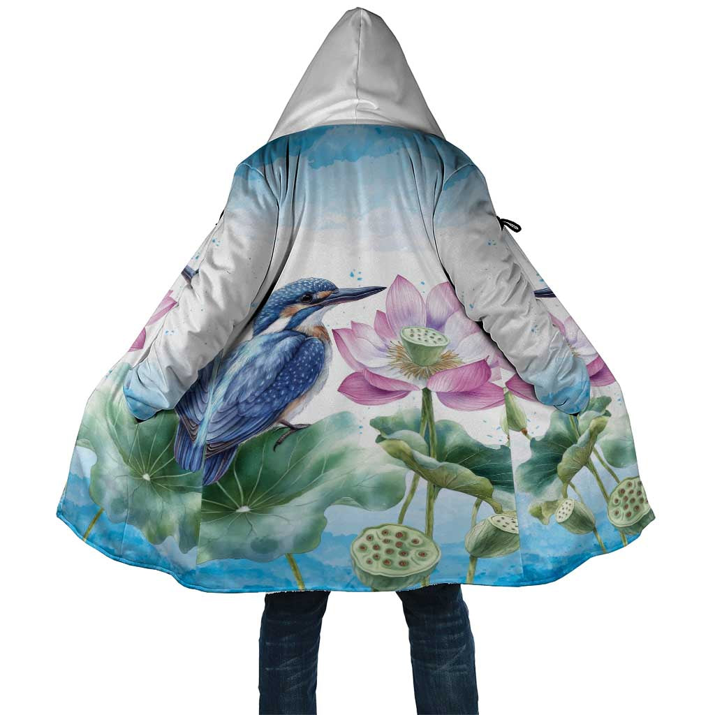 Australia Azure Kingfisher Cloak Ceyx Azureus Sacred Lotus Watercolor - Aussie Hoodie