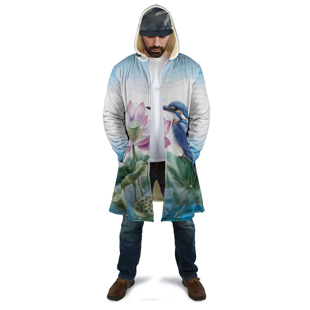 Australia Azure Kingfisher Cloak Ceyx Azureus Sacred Lotus Watercolor - Aussie Hoodie