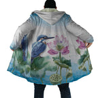 Australia Azure Kingfisher Cloak Ceyx Azureus Sacred Lotus Watercolor - Aussie Hoodie