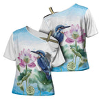 Australia Azure Kingfisher Cross Shoulder Shirt Ceyx Azureus Sacred Lotus Watercolor - Aussie Hoodie