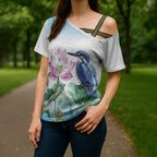 Australia Azure Kingfisher Cross Shoulder Shirt Ceyx Azureus Sacred Lotus Watercolor - Aussie Hoodie