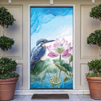 Australia Azure Kingfisher Door Cover Ceyx Azureus Sacred Lotus Watercolor - Aussie Hoodie