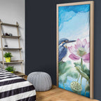 Australia Azure Kingfisher Door Cover Ceyx Azureus Sacred Lotus Watercolor - Aussie Hoodie