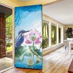 Australia Azure Kingfisher Door Cover Ceyx Azureus Sacred Lotus Watercolor - Aussie Hoodie