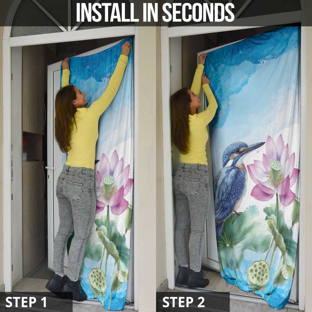 Australia Azure Kingfisher Door Cover Ceyx Azureus Sacred Lotus Watercolor - Aussie Hoodie